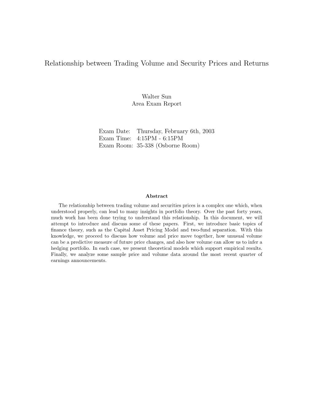 Relationship Between Trading Volume and Security Prices and Returns