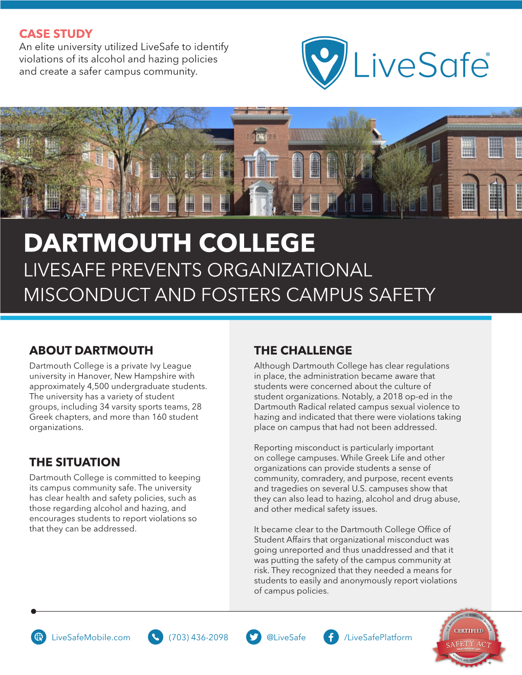 Dartmouth College Livesafe Prevents Organizational Misconduct and Fosters Campus Safety