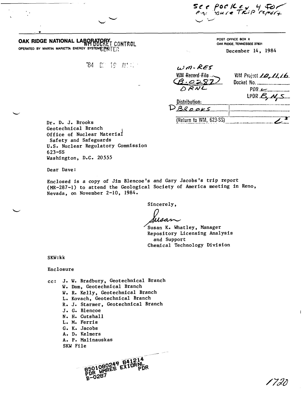 Trip Report for November 2-10, 1984 Visit to Reno, NV for Geologicl