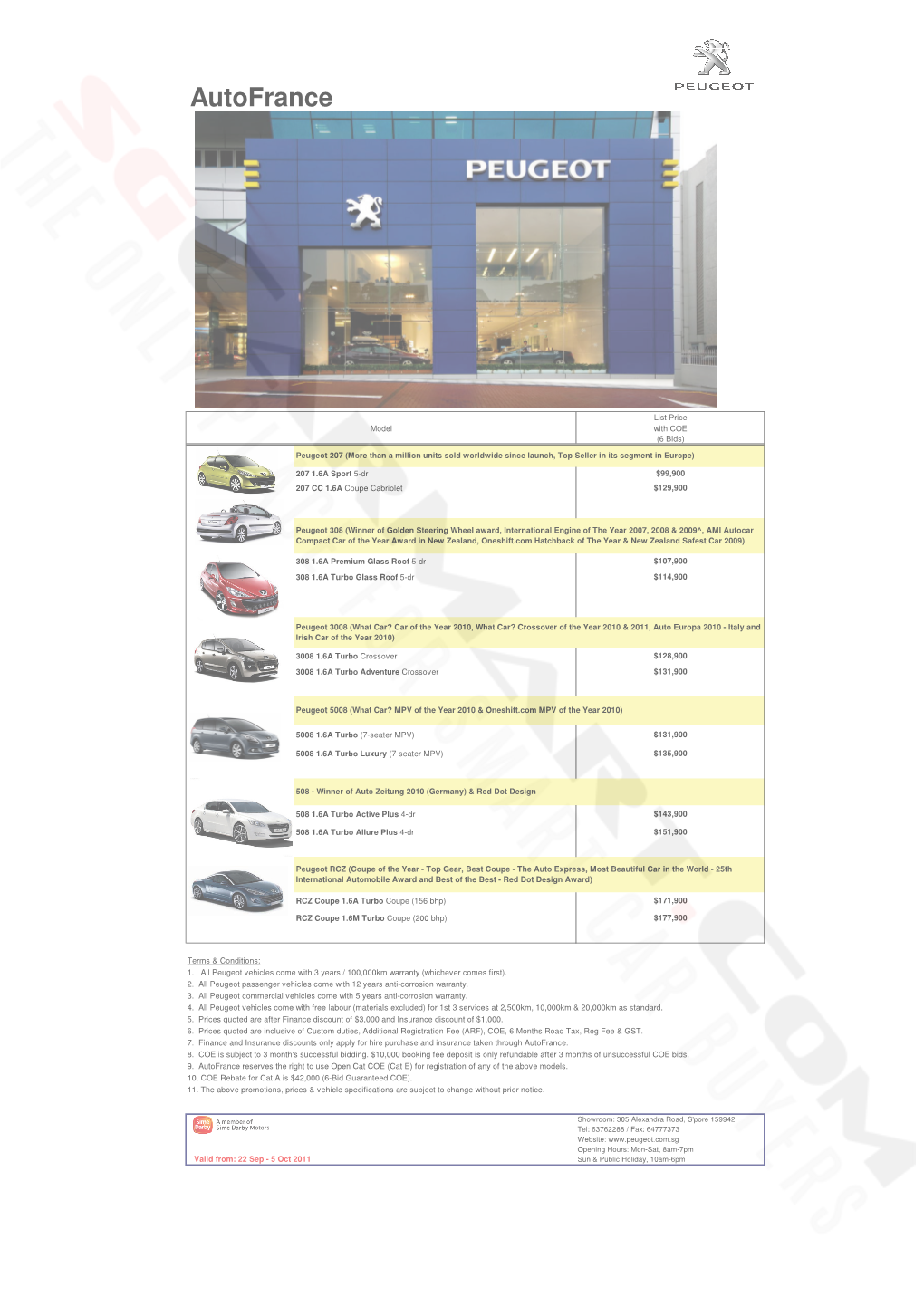 Peugeot Pricelist Sep 2011 (2011-09-26)