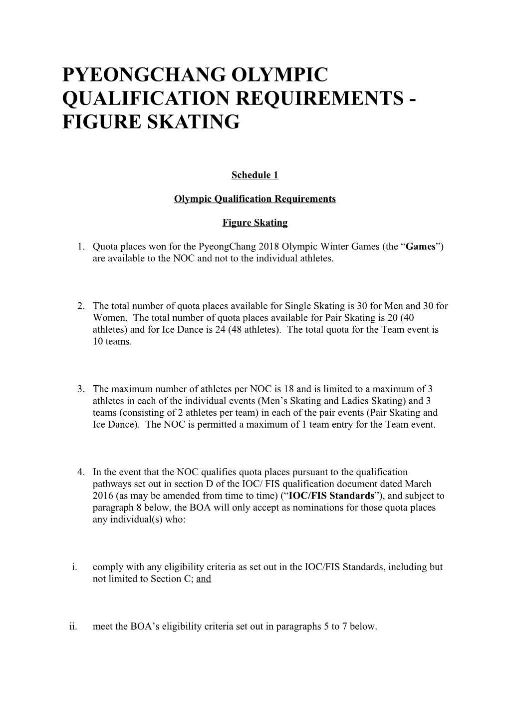 Pyeongchang Olympic Qualification Requirements - Figure Skating