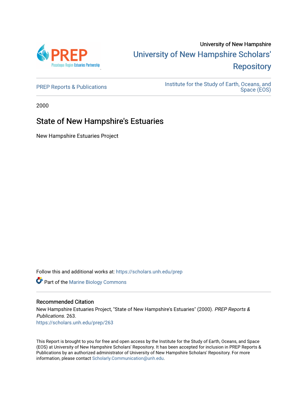 State of New Hampshire's Estuaries