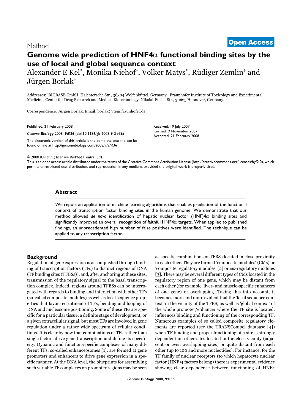 Genome Wide Prediction of Hnf4α Functional Binding Sites by the Use