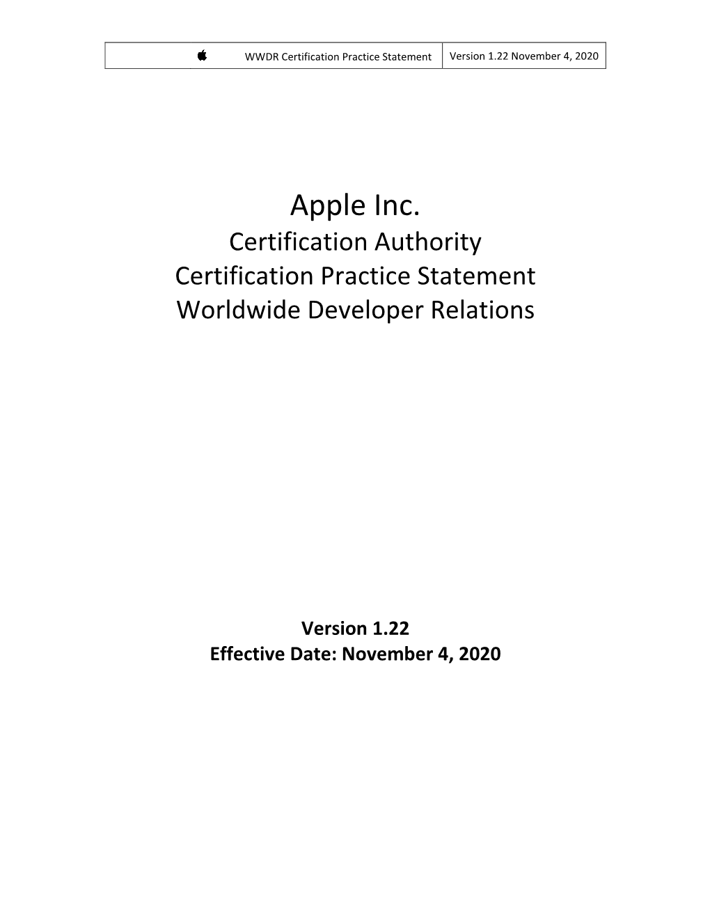 Apple Inc. Certification Authority Certification Practice Statement Worldwide Developer Relations