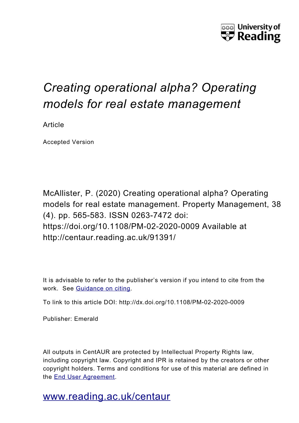 Operating Models for Real Estate Management