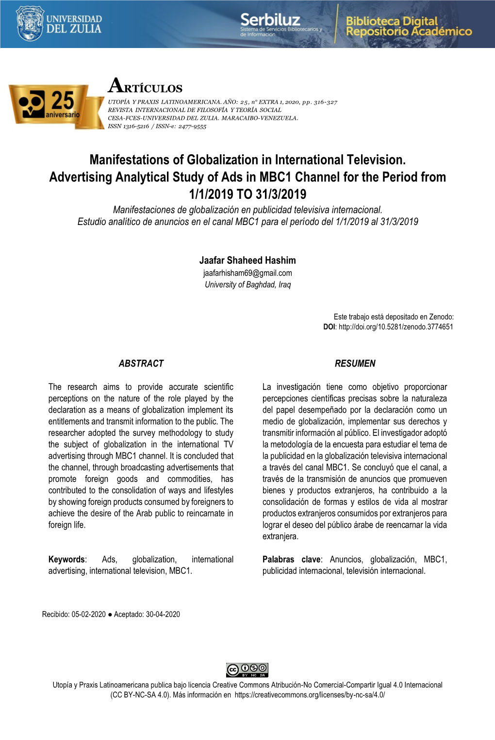 Manifestations of Globalization in International Television. Advertising