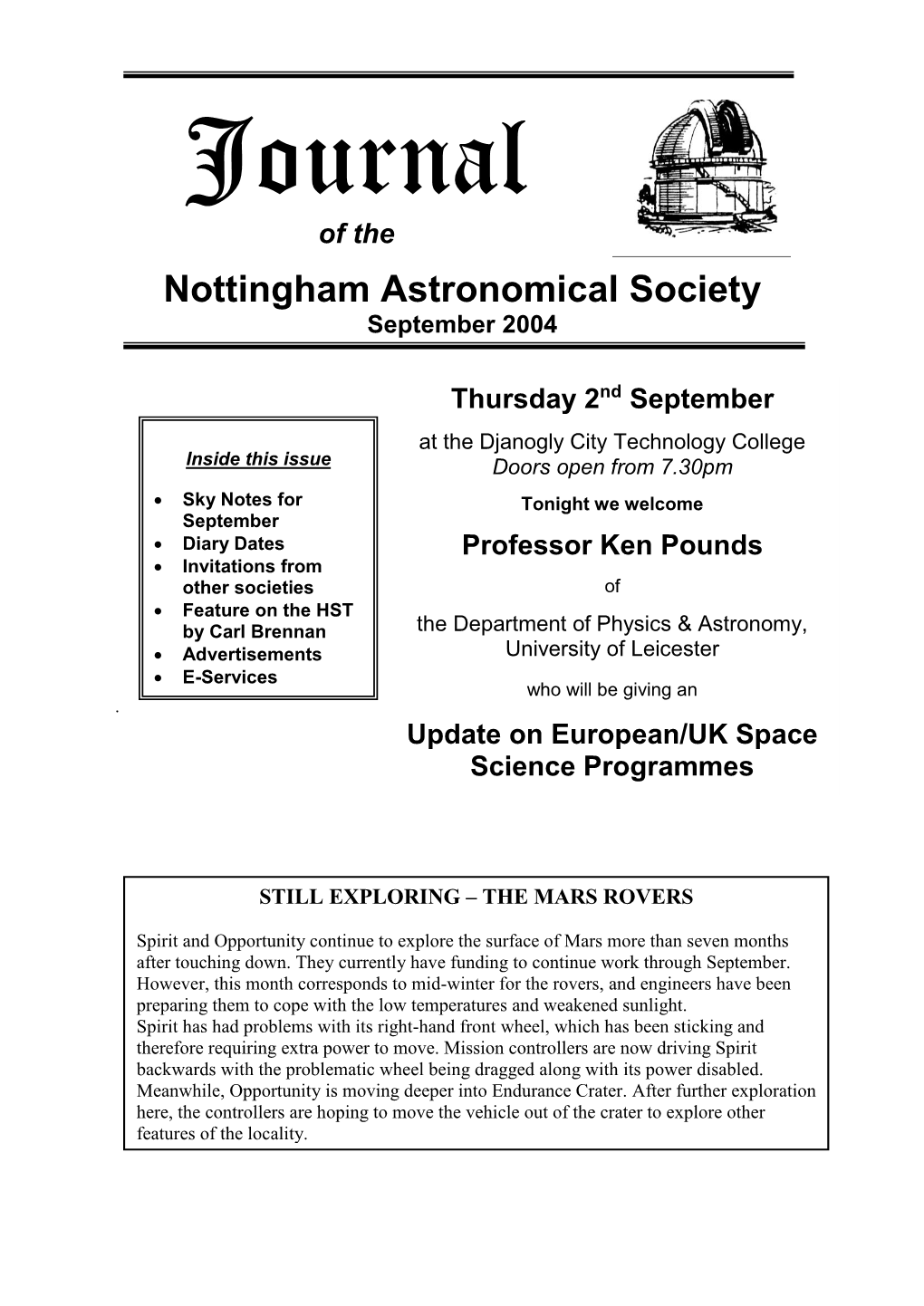 The Nottingham Astronomical Society: E – SERVICES