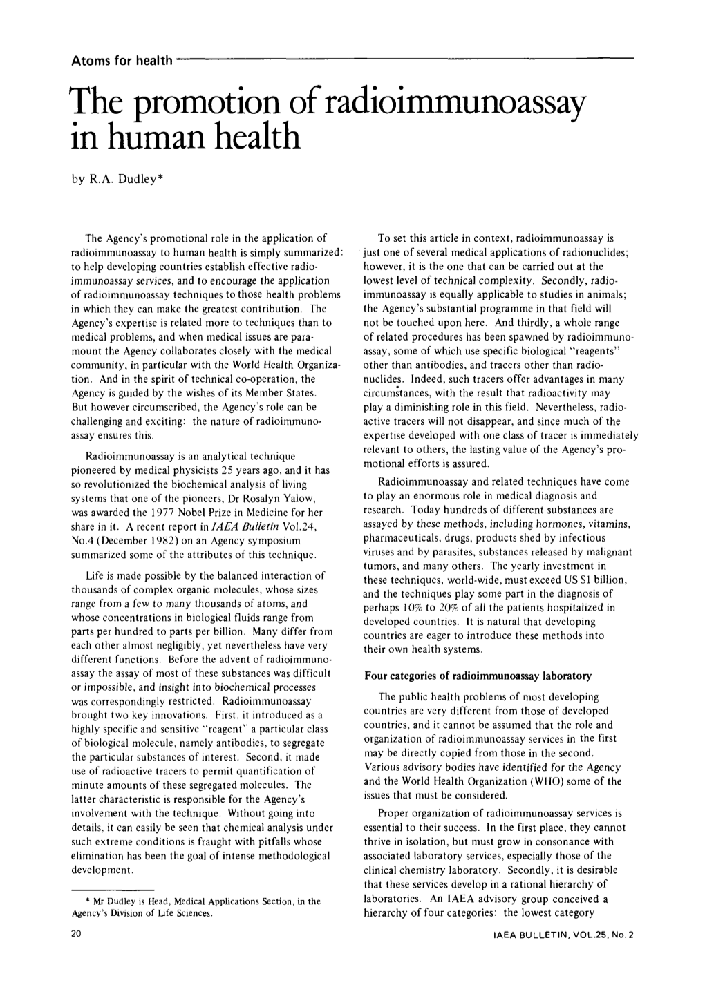 The Promotion of Radioimmunoassay in Human Health by R.A