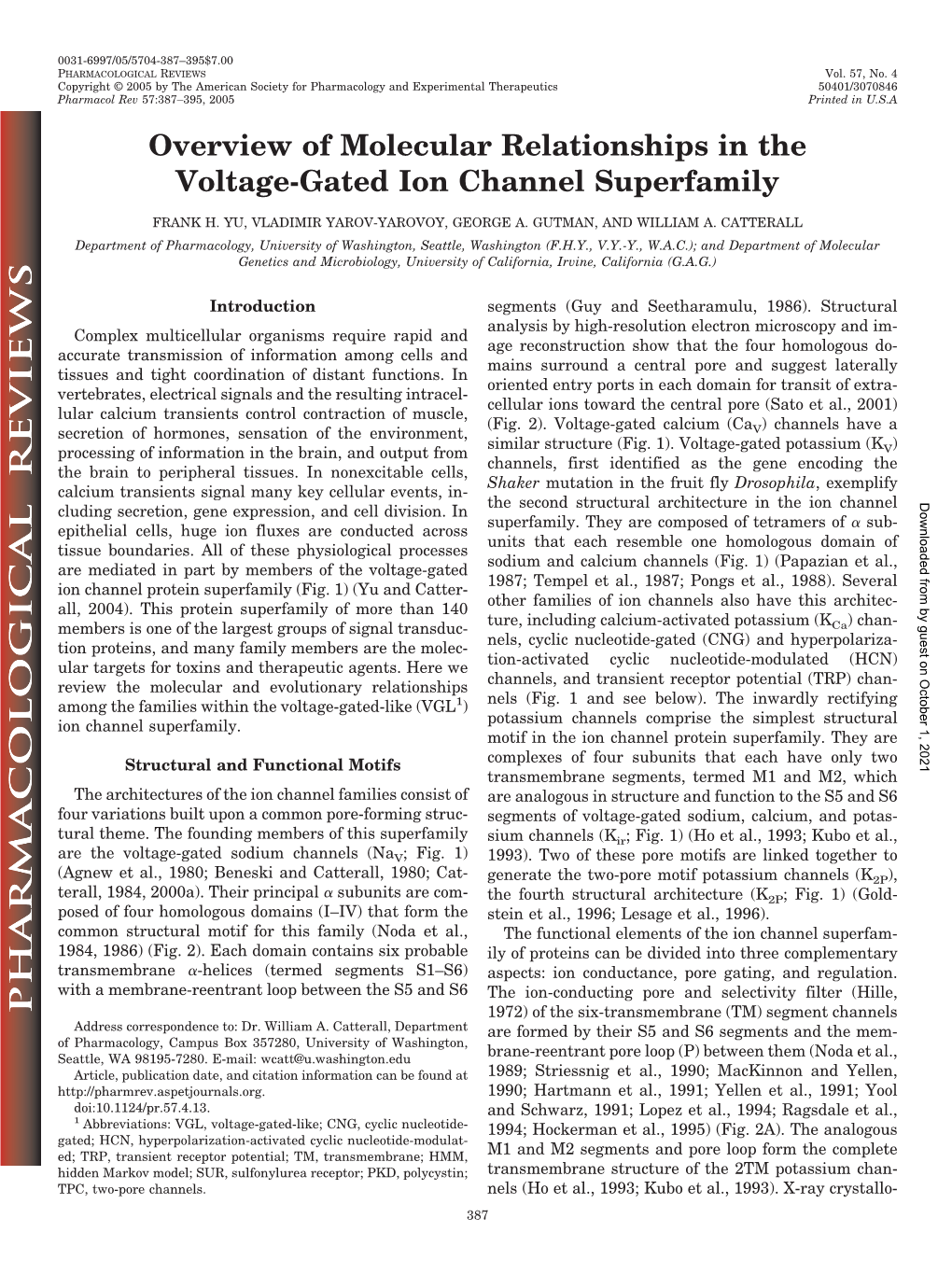 Overview of Molecular Relationships in the Voltage-Gated Ion Channel Superfamily