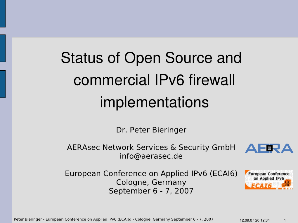 Status of Open Source and Commercial Ipv6 Firewall Implementations