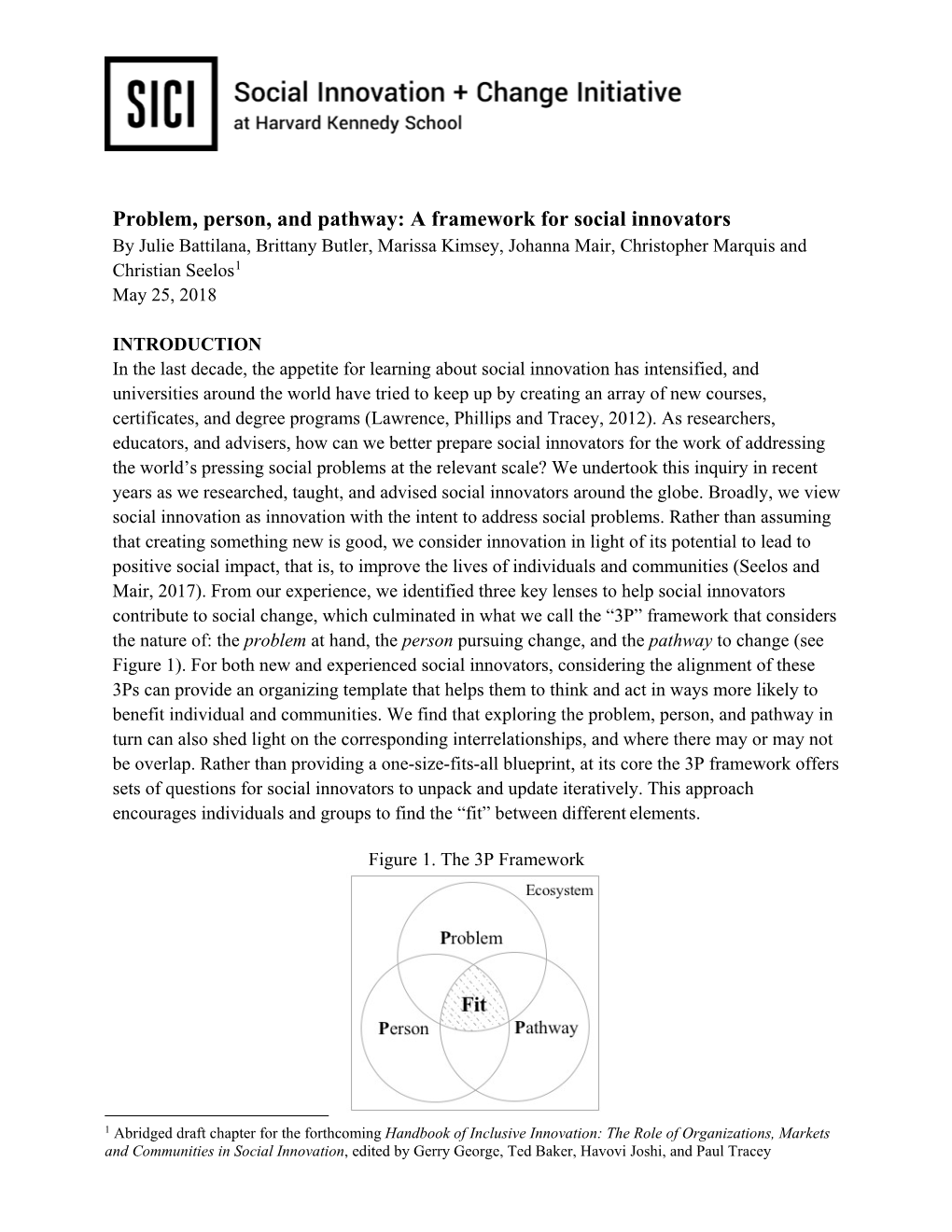 Problem, Person, and Pathway: a Framework for Social Innovators