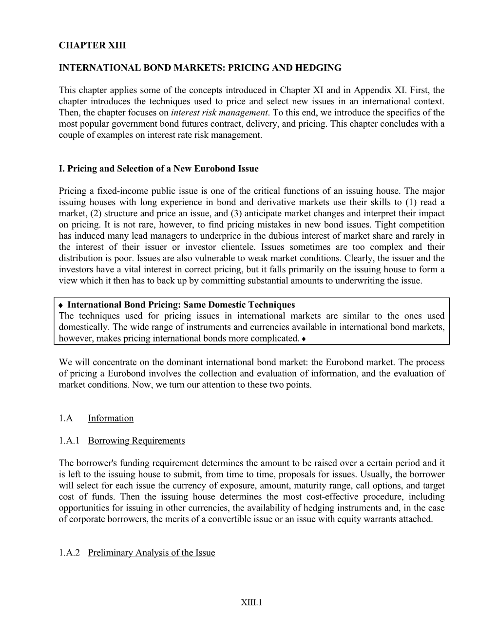 Chapter Xiii International Bond Markets: Pricing And