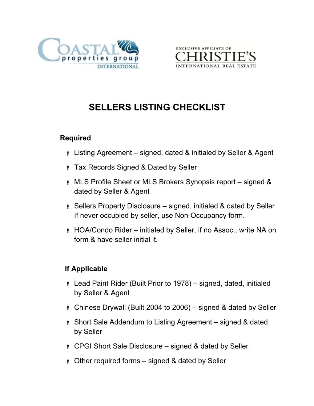 Sellers Listing Checklist