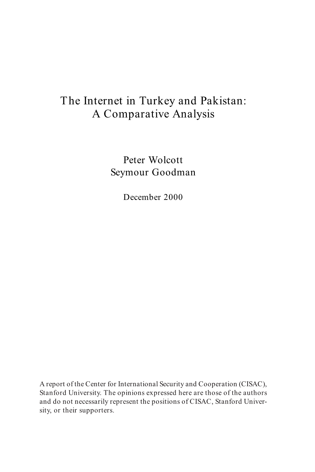 The Internet in Turkey and Pakistan: a Comparative Analysis