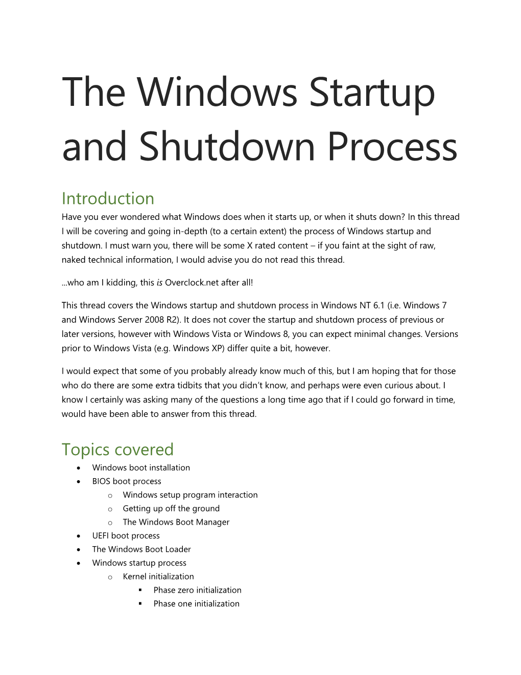 The Windows Startup and Shutdown Process