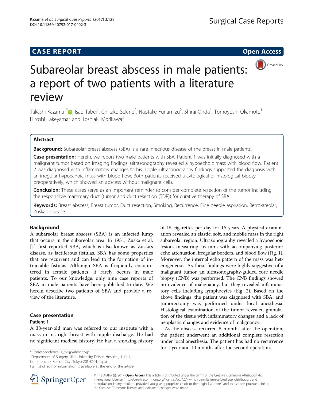 Subareolar Breast Abscess in Male Patients