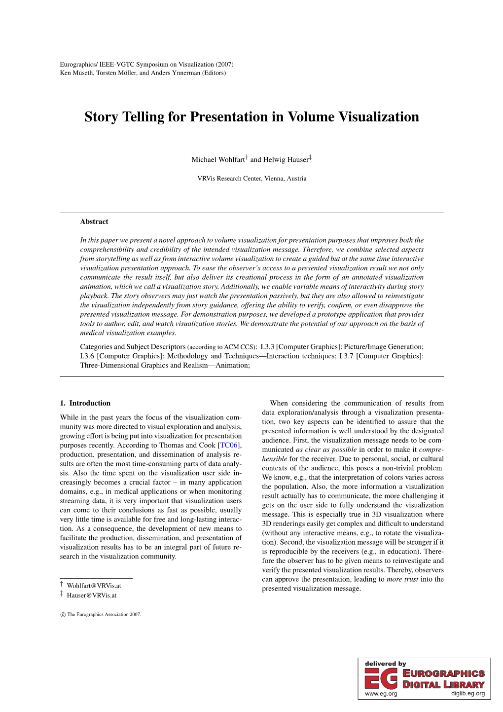 Story Telling for Presentation in Volume Visualization