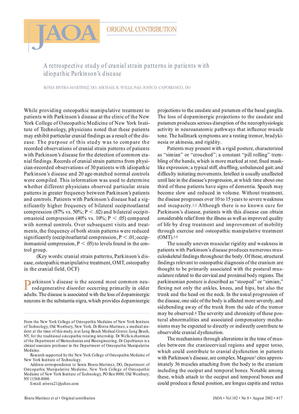 A Retrospective Study of Cranial Strain Patterns in Patients with Idiopathic Parkinson's Disease