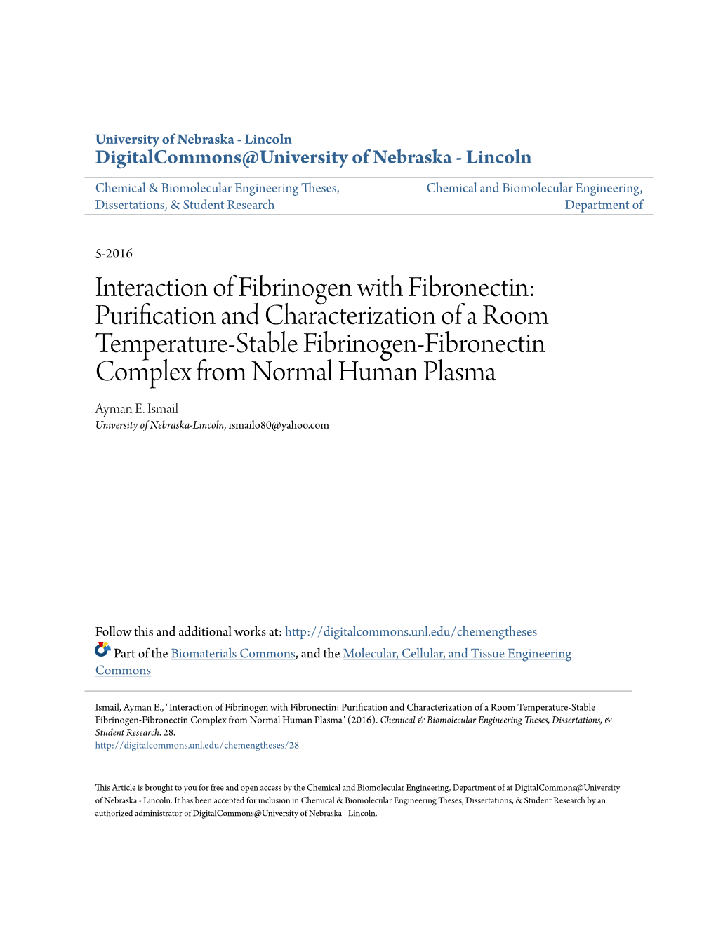 Interaction of Fibrinogen with Fibronectin