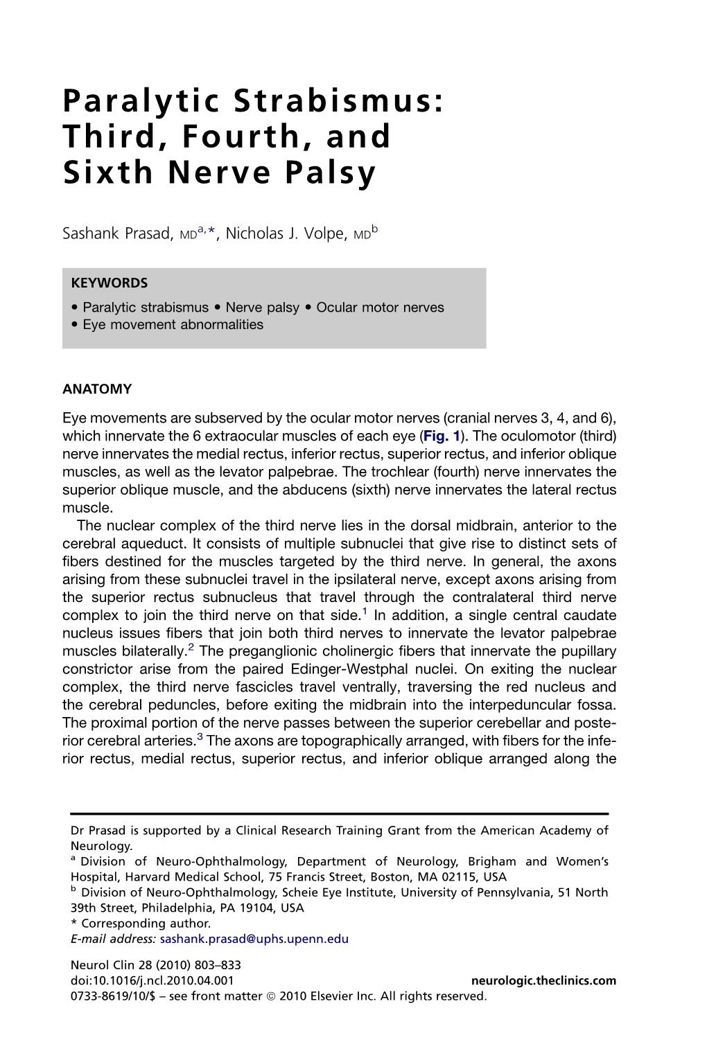 Paralytic Strabismus: Third, Fourth, and Sixth Nerve Palsy