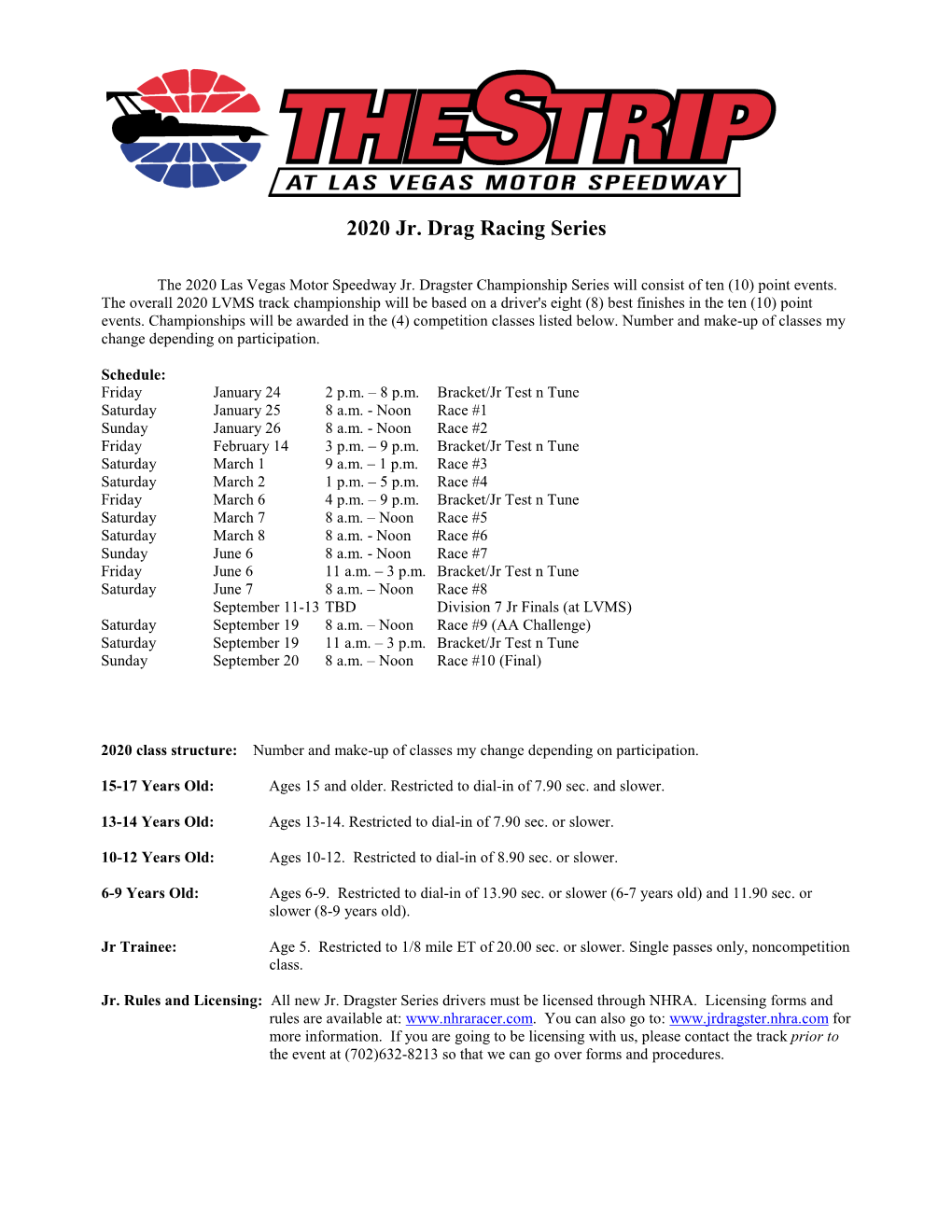 2020 Jr. Drag Racing Series