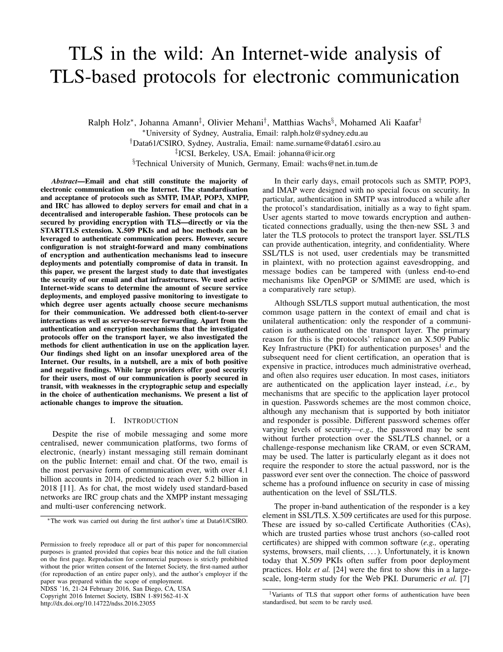 An Internet-Wide Analysis of TLS-Based Protocols for Electronic Communication