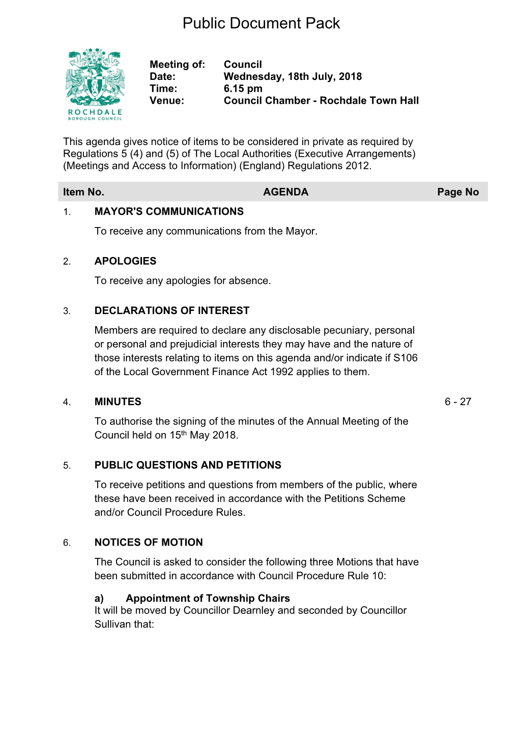 (Public Pack)Agenda Document For