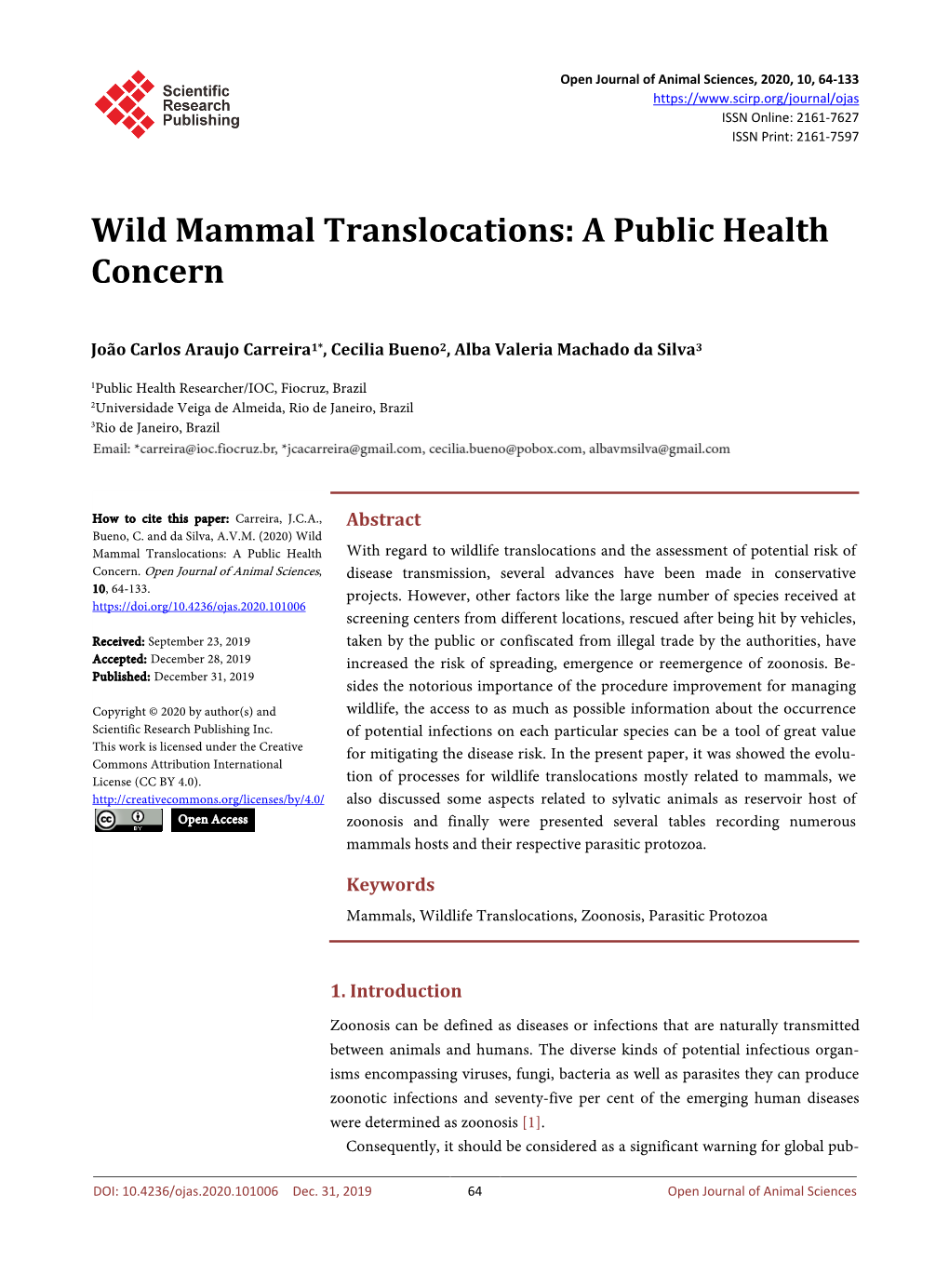 Wild Mammal Translocations: a Public Health Concern