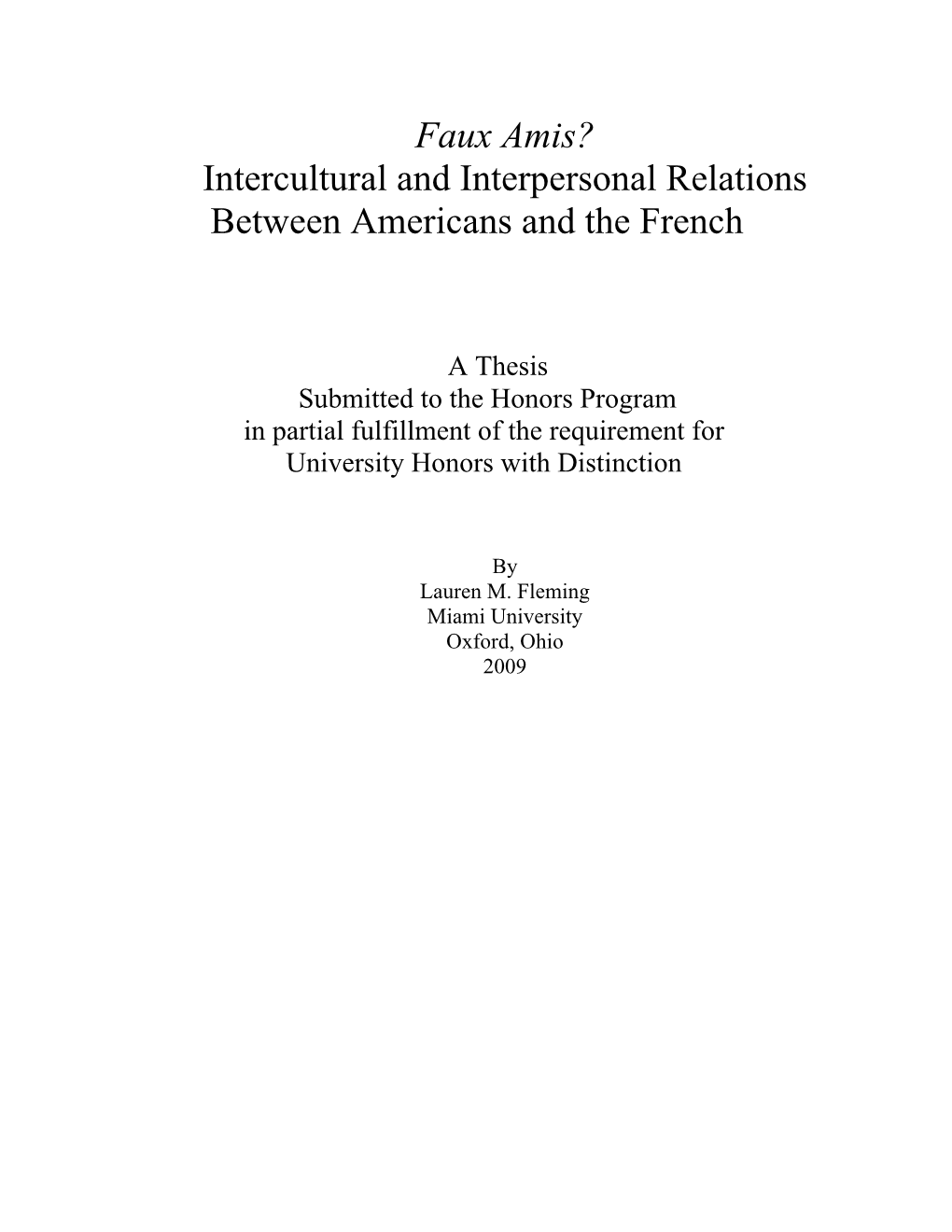 Intercultural and Interpersonal Relations Between Americans and the French