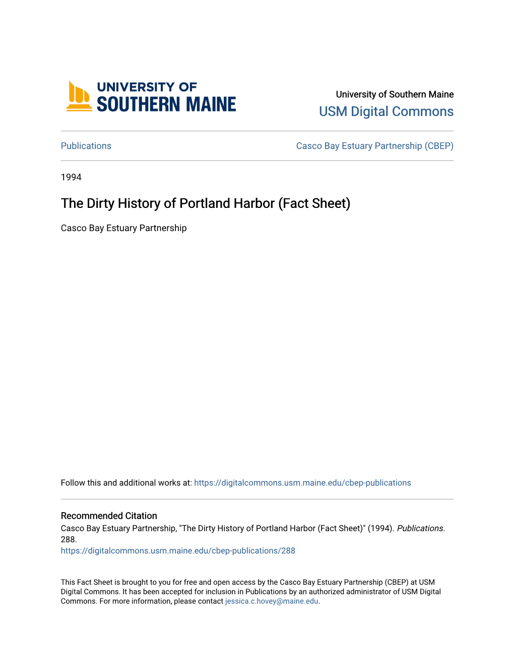 The Dirty History of Portland Harbor (Fact Sheet)