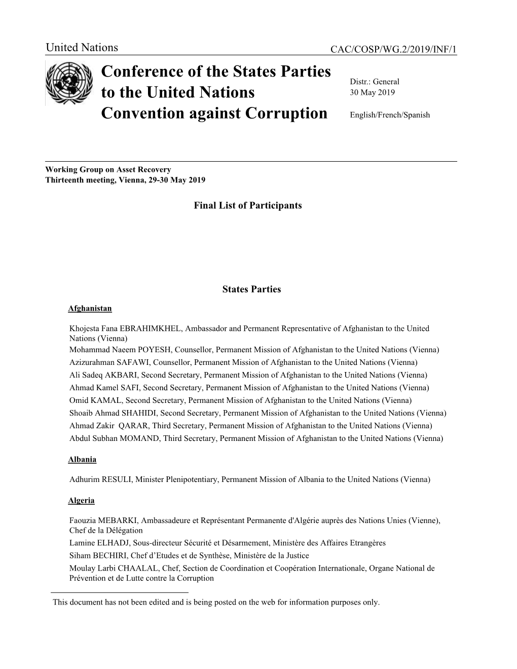 Conference of the States Parties to the United Nations Convention Against