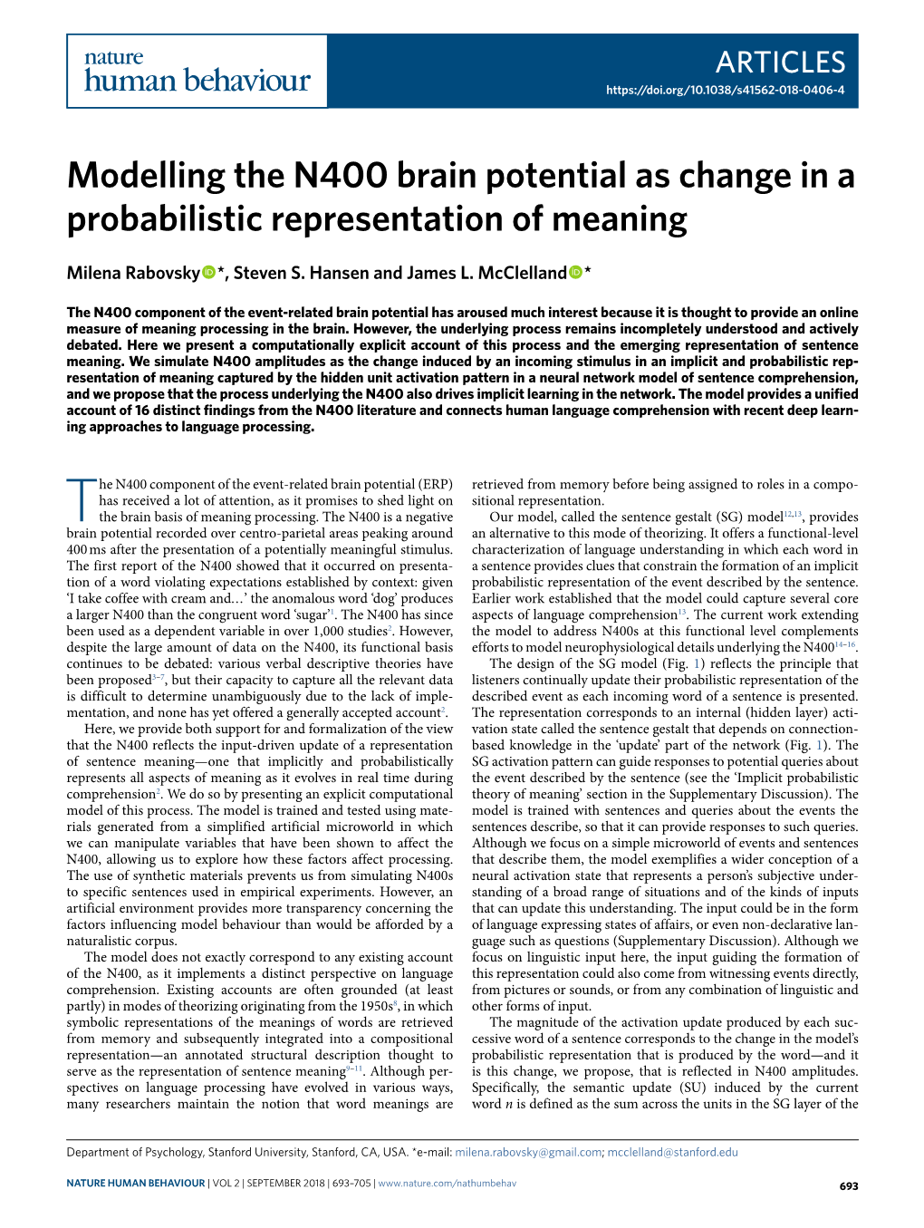 Modelling the N400 Brain Potential As Change in a Probabilistic Representation of Meaning