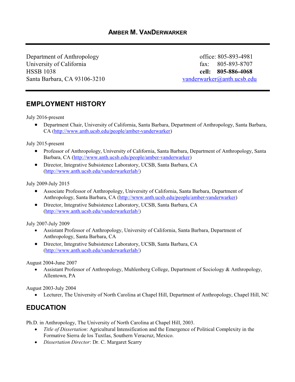 Employment History Education