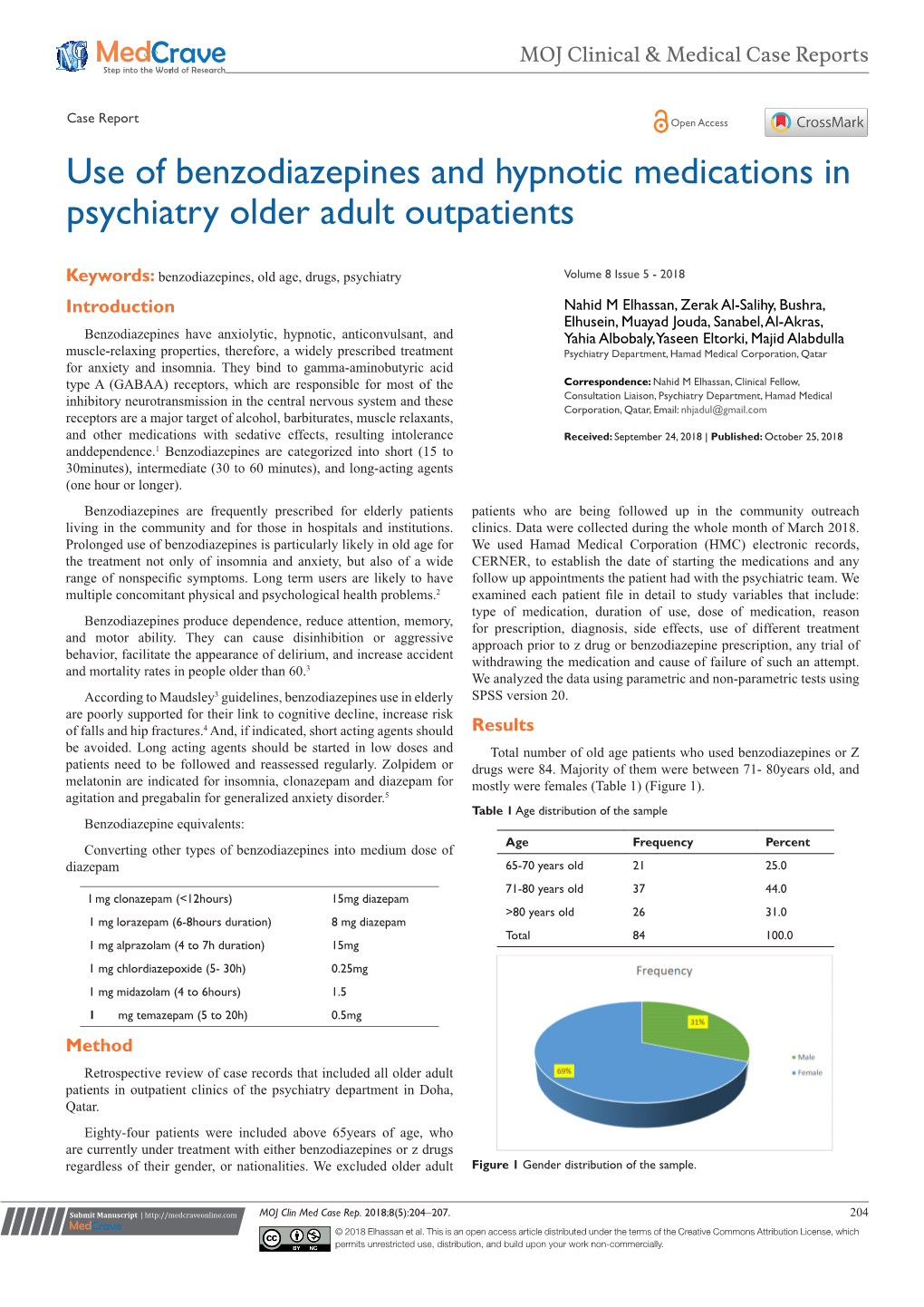 Use of Benzodiazepines and Hypnotic Medications in Psychiatry Older Adult Outpatients