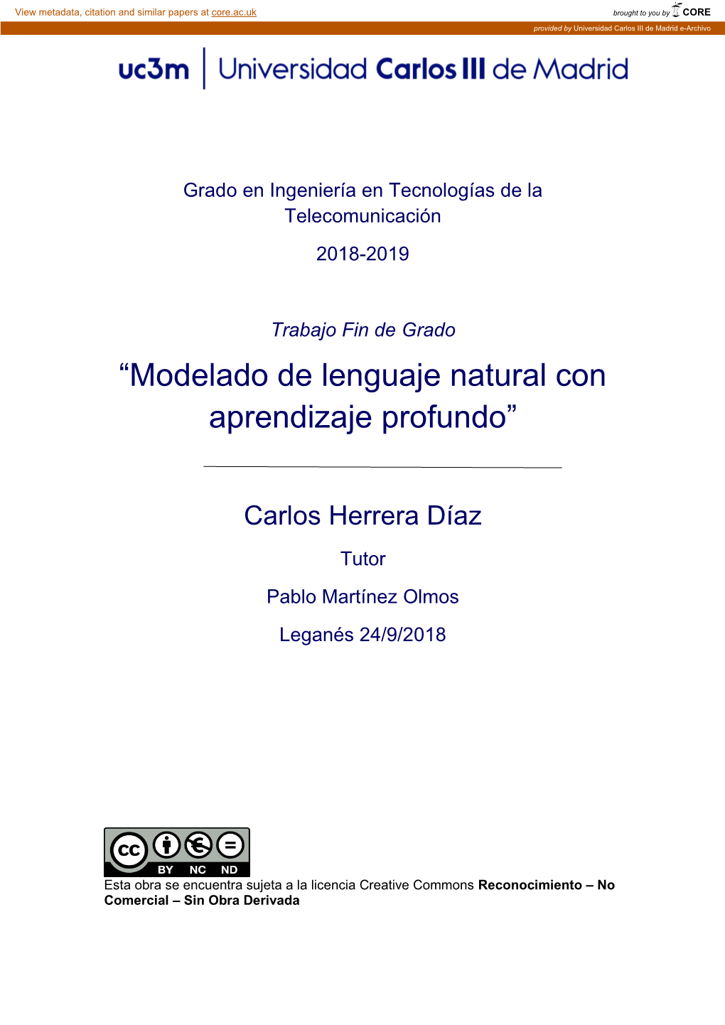 “Modelado De Lenguaje Natural Con Aprendizaje Profundo”