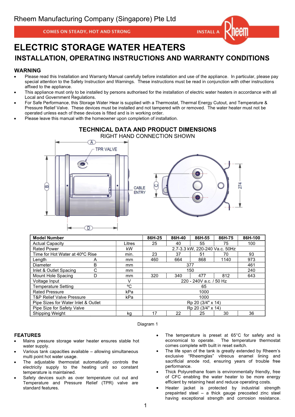 Electric Storage Water Heaters