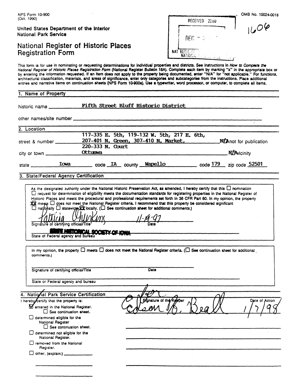 Ftuw Ihm O Determined Eligible for the National Register D See Continuation Sheet