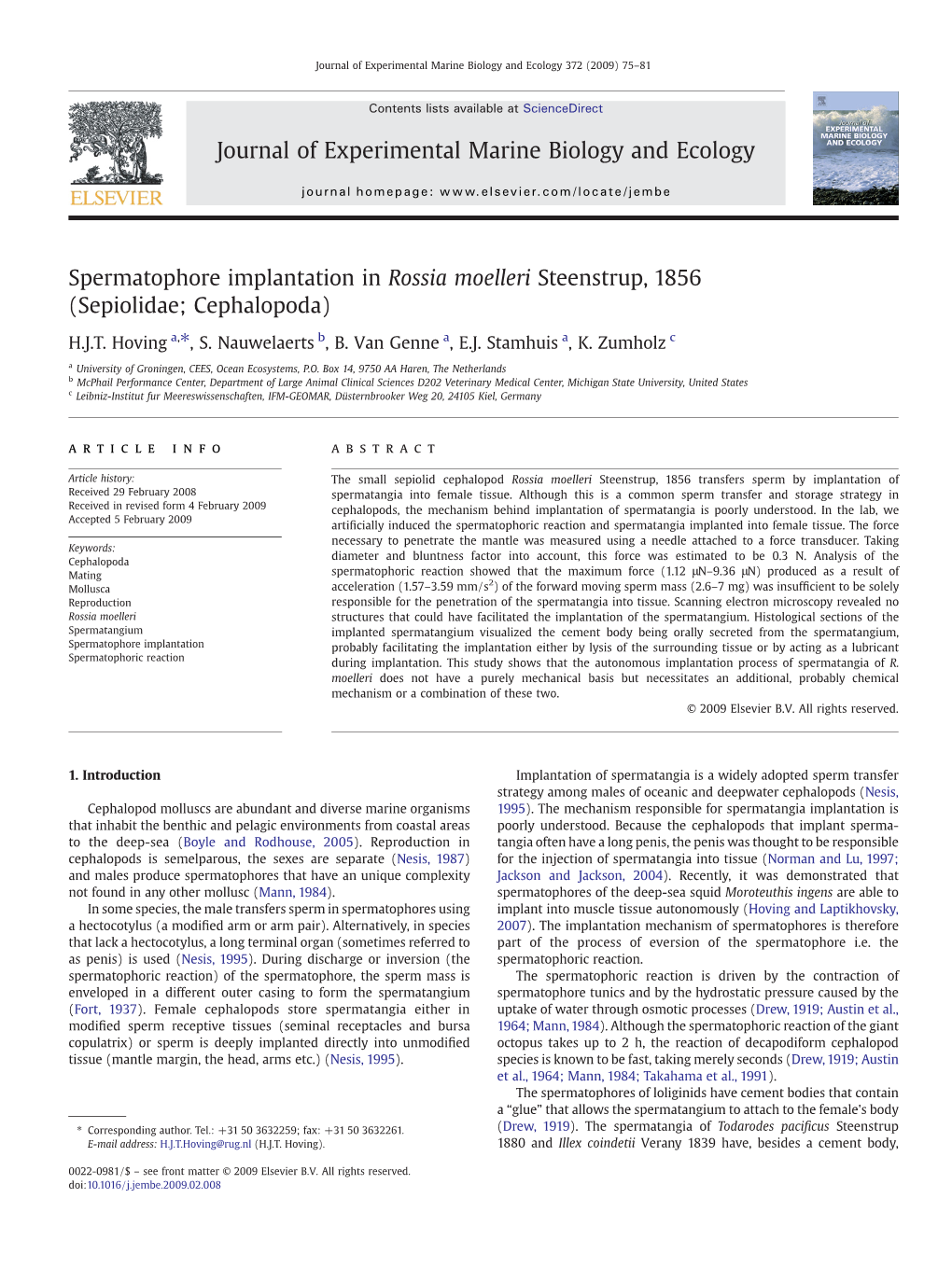 Hovingjexpmarbiolecol3722009.Pdf