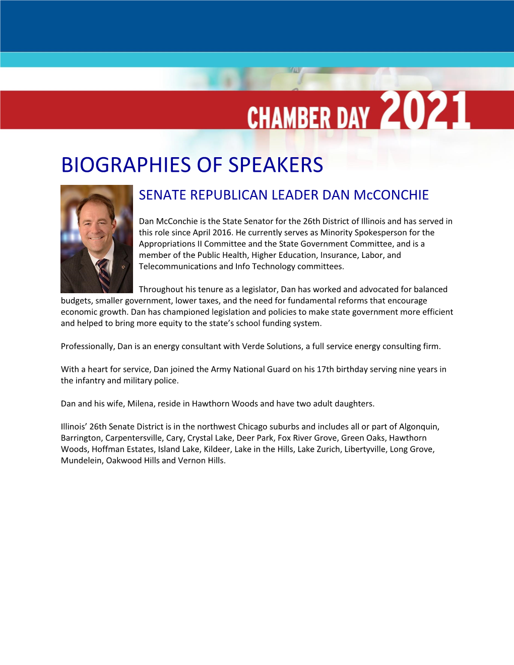 BIOGRAPHIES of SPEAKERS SENATE REPUBLICAN LEADER DAN Mcconchie