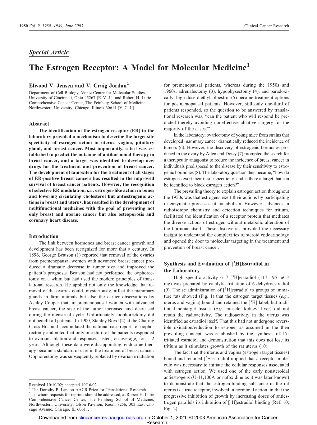 The Estrogen Receptor: a Model for Molecular Medicine1