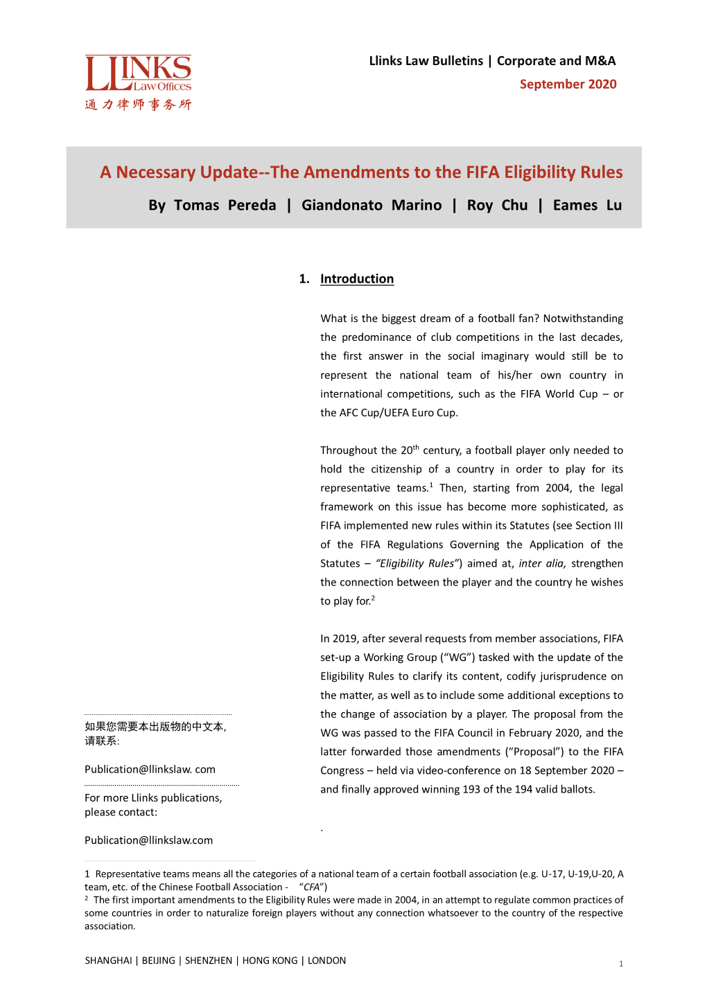 The Amendments to the FIFA Eligibility Rules by Tomas Pereda | Giandonato Marino | Roy Chu | Eames Lu