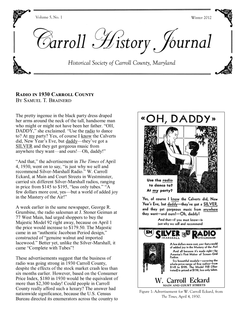 Radio in 1930 Carroll County by Samuel T. Brainerd