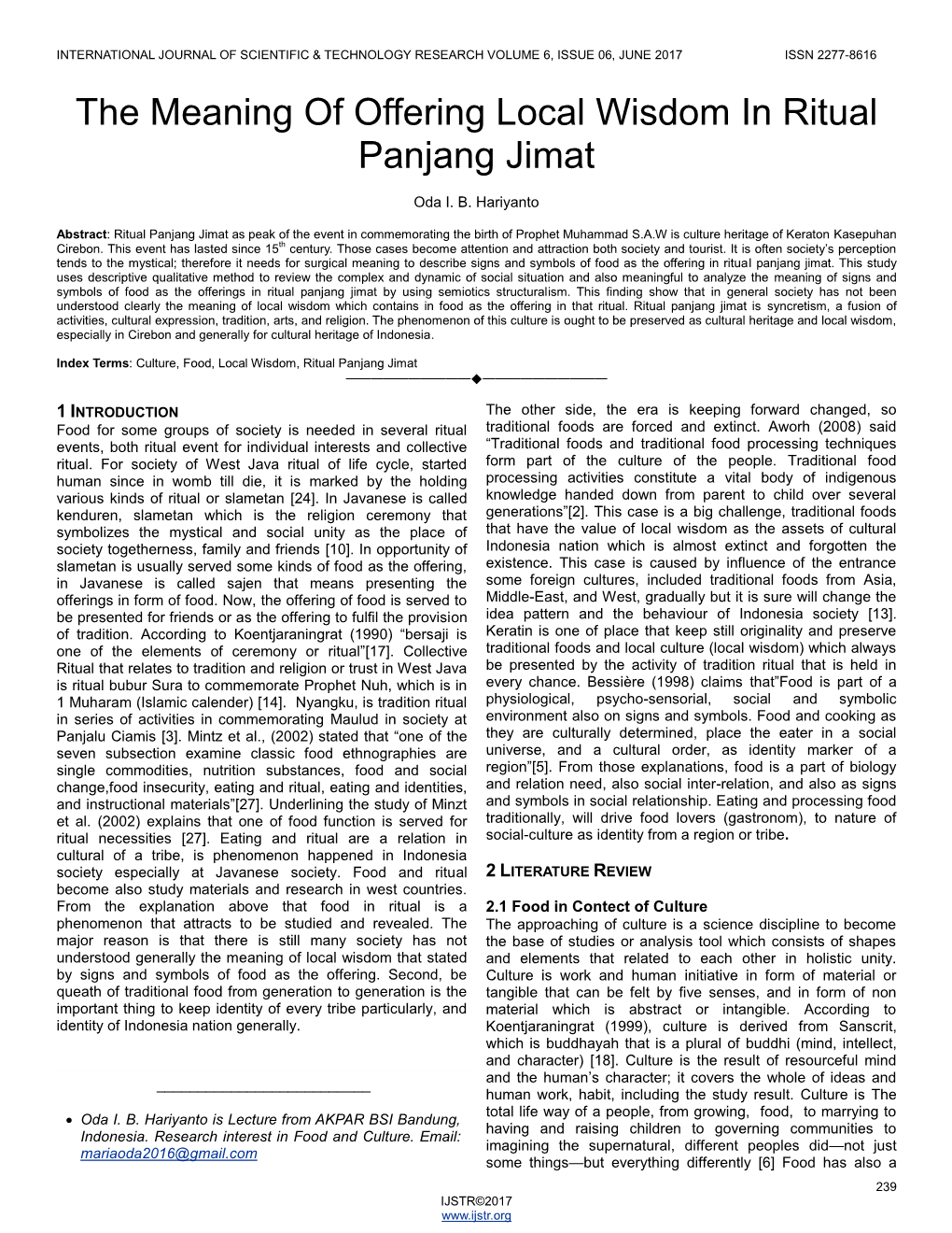 The Meaning of Offering Local Wisdom in Ritual Panjang Jimat