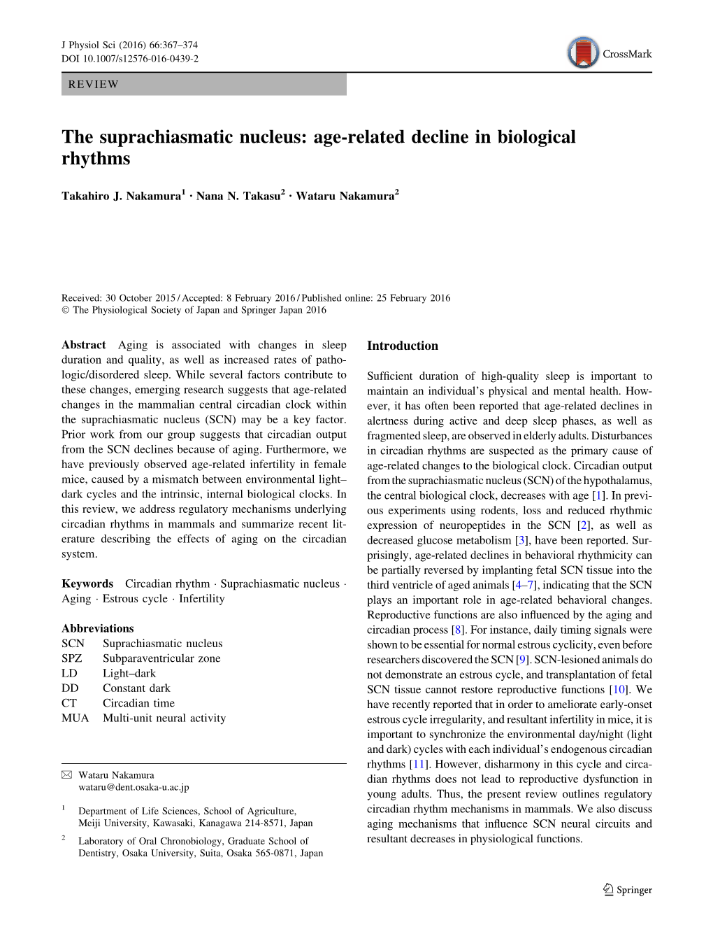 The Suprachiasmatic Nucleus: Age-Related Decline in Biological Rhythms