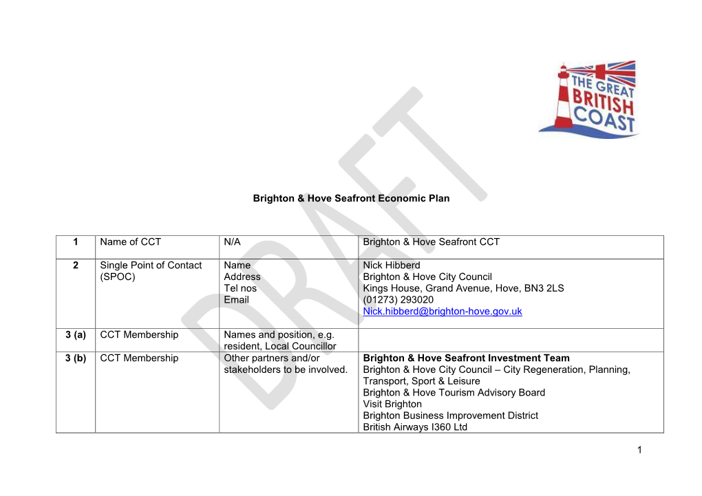 1 Brighton & Hove Seafront Economic Plan 1 Name of CCT N/A Brighton