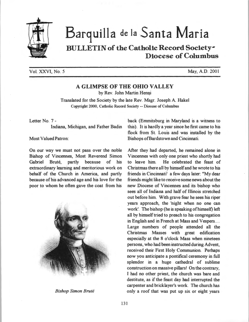 Barquilla De La Santa Maria BULLETIN of the Catholic Record Society­ Diocese of Columbus