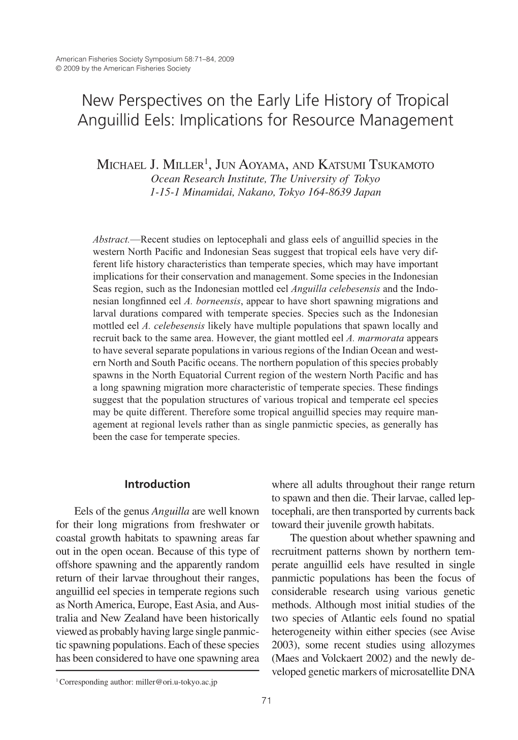 New Perspectives on the Early Life History of Tropical Anguillid Eels: Implications for Resource Management