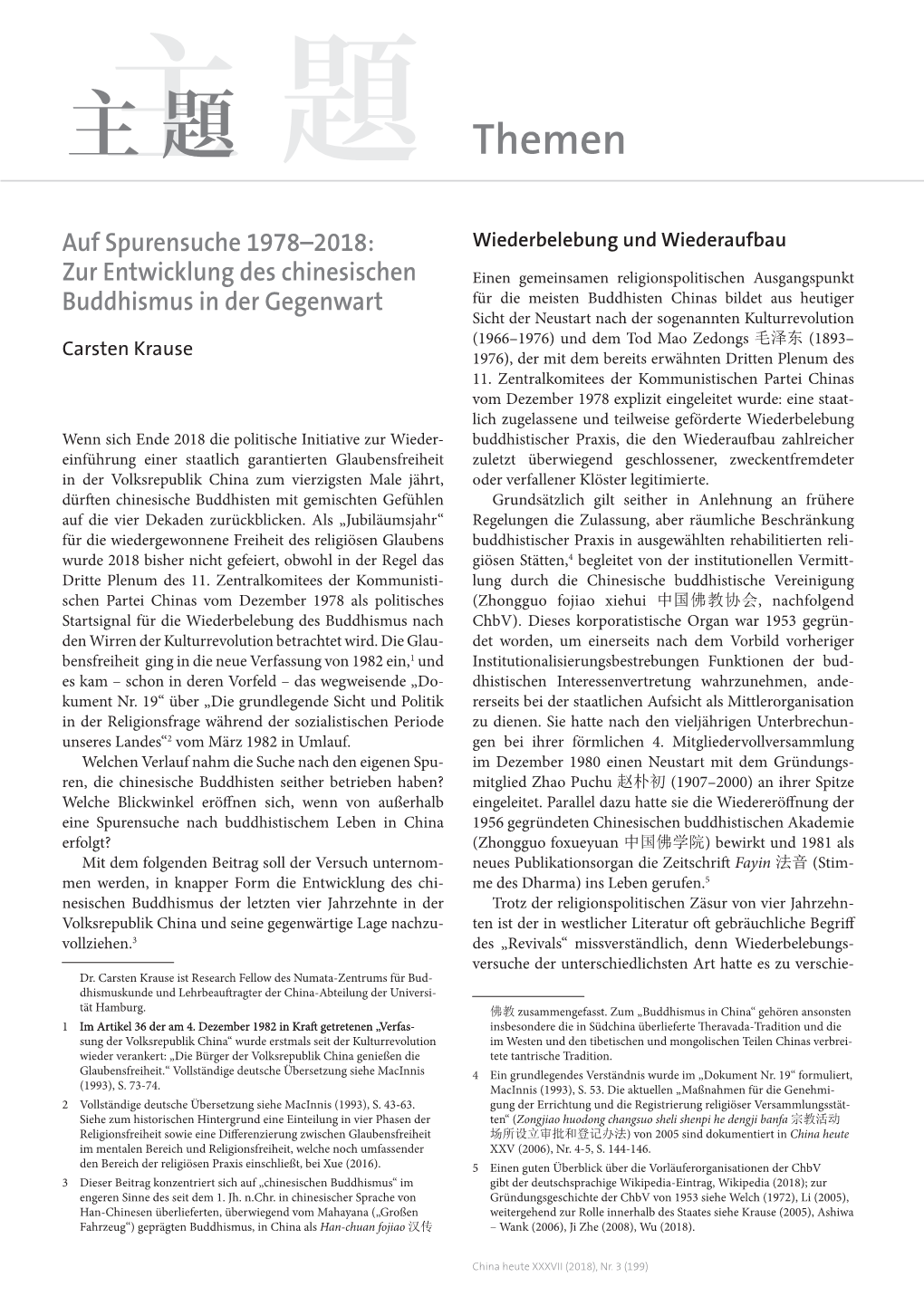 主 題 Themen Auf Spurensuche 1978–2018: Zur Entwicklung Des