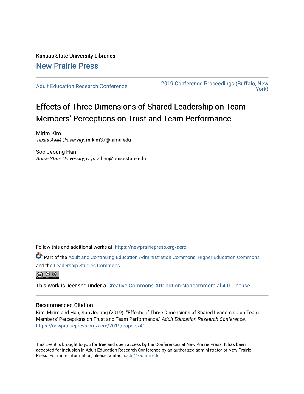 Effects of Three Dimensions of Shared Leadership on Team Members’ Perceptions on Trust and Team Performance