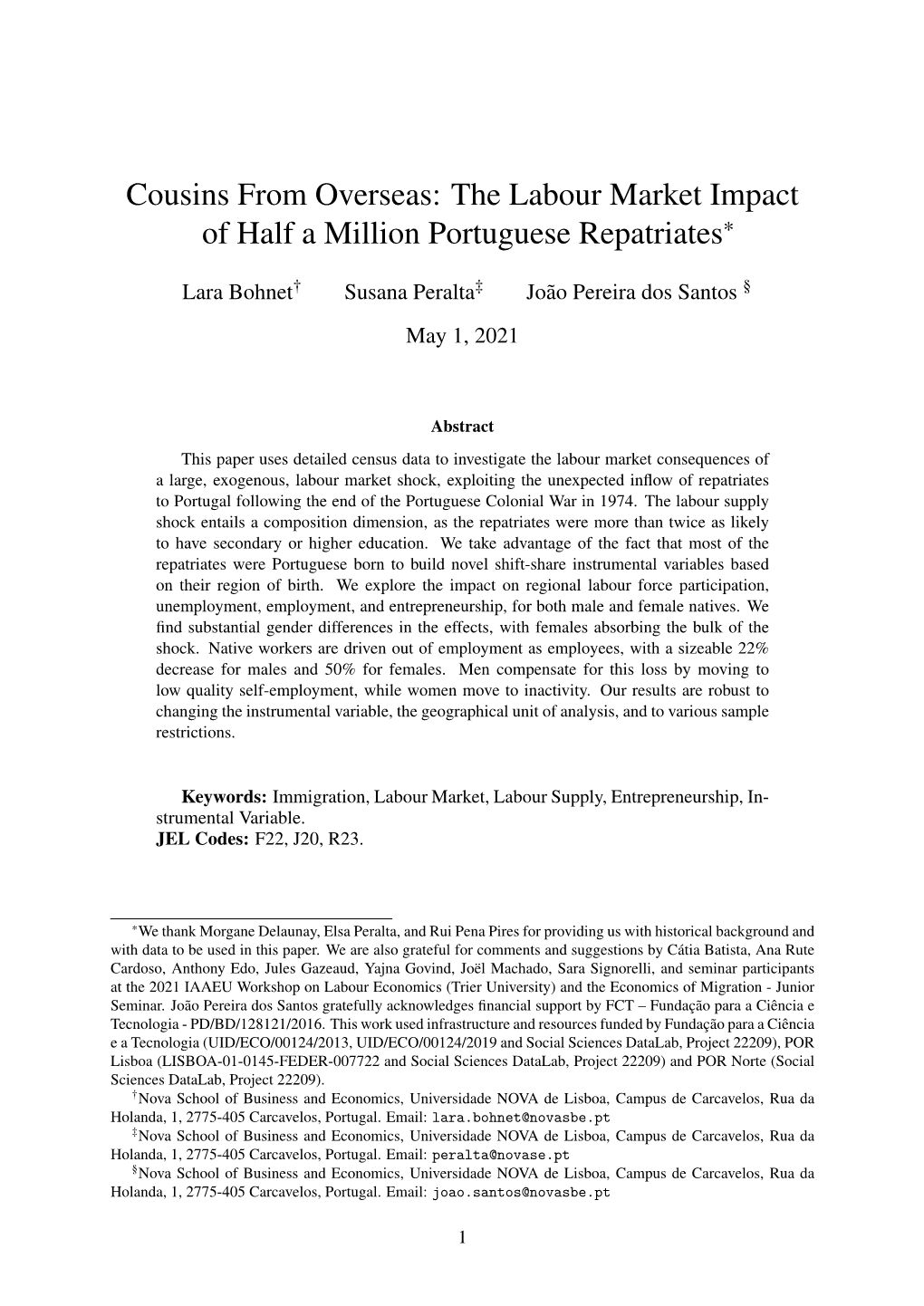 The Labour Market Impact of Half a Million Portuguese Repatriates*